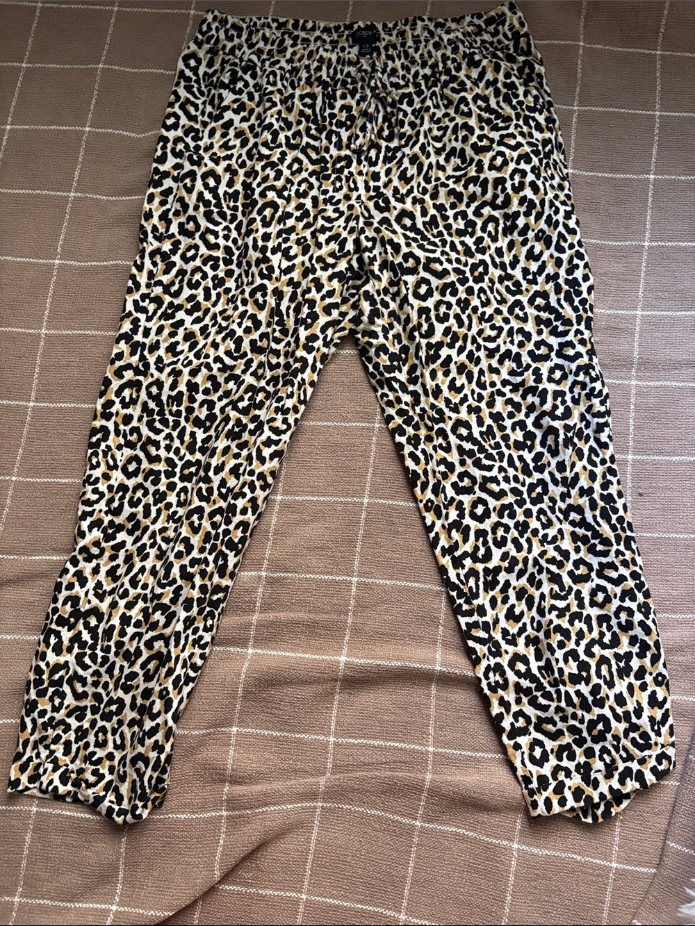 J. Crew Leopard Print Track Linen Joggers in Black & Tan